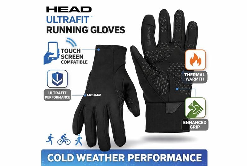 HEAD Multi-Sport Running Gloves with SENSATEC-Black (X-Large